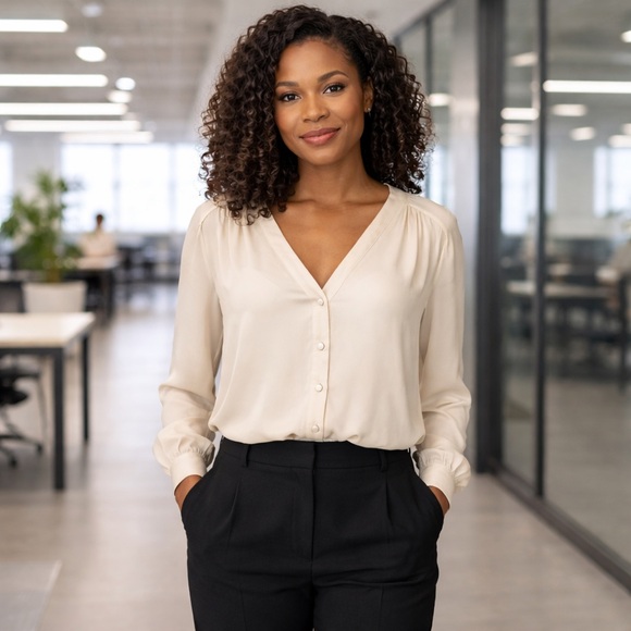 Elizabeth & James 100% Silk Blouse Cream V Neck Quiet Luxury Cottagecore Chic S - Picture 13 of 13